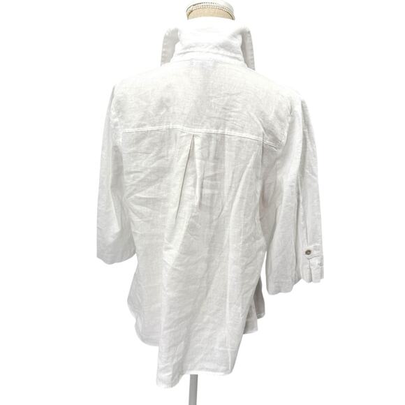 Habitat Clothes Button Tunic Top Large White Linen Blend Artsy Boxy Lagenlook - Picture 2 of 11